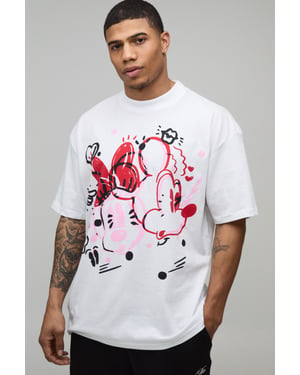 Oversized Extended Neck Disney Mickey & Minnie Mouse License Printed T-Shirt