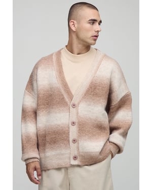 Oversized Boxy Fit Ombre Stripe Knitted Cardigan