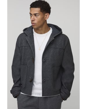Oversized Boxy Fit Melton Toggle Hooded Duffle Coat