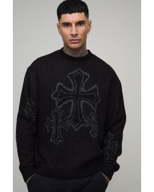 Tall Oversized Boxy Fluffy Cross Jacquard Knitted Jumper