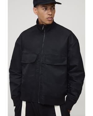 Oversized Fit Chunky Rib Funnel Neck Bomber Jacket