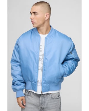 Oversized Boxy Curved Hem Nylon Bomber Jacket