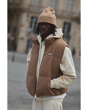 Boxy Fit Mini Knitted Textured Funnel Neck Gilet