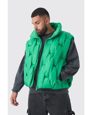 Plus Boxy Fit Hand Weft Padded Gilet In Green