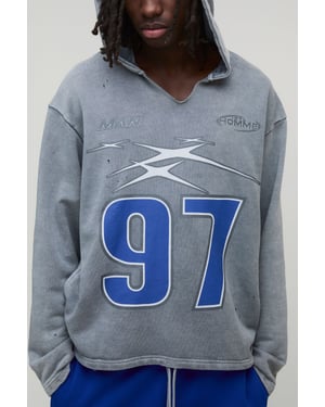 Oversized Boxy Distressed Ripped Neck Hoodie