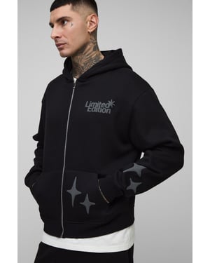 Tall Oversized Boxy Worldwide Puff Print Zip Through Hoodie