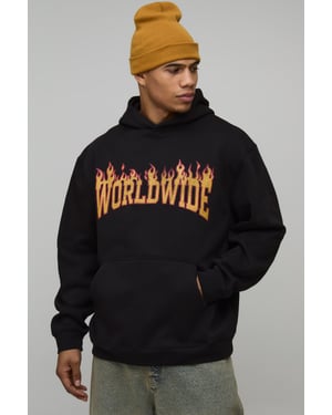 Oversized Worldwide Flame Printed Hoodie