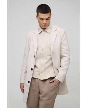 Single Breasted Wool Look Overcoat in Beige