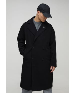 Oversized Drop Shoulder Double Breasted Overcoat In Black