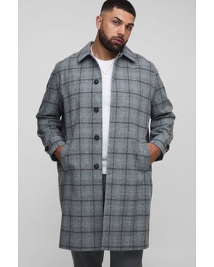 Plus Regular Fit Raglan Single Breasted Check Collar Buckle Car Coat