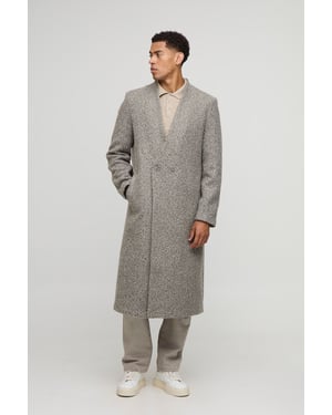 Oversized Longline Double Breasted Collarless Melton Overcoat
