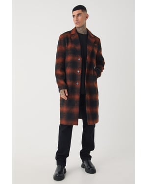 Tall Oversized Brushed Check Overcoat In Brown