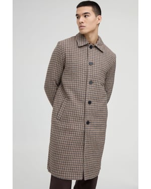 Check Collared Overcoat In Brown