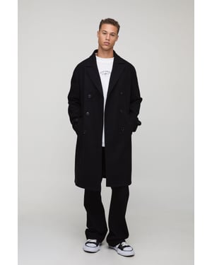 Tall Double Breasted Wool Look Overcoat in Black