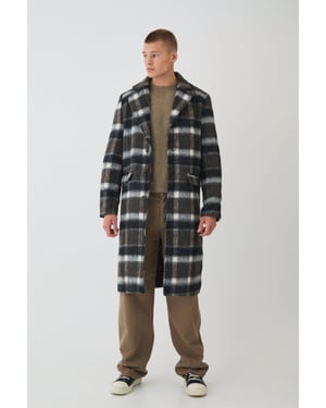 Brushed Check Overcoat In Brown