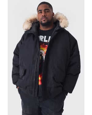 Plus Hooded Parka With Removeable Faux Fur Trim Regular Fit In Black
