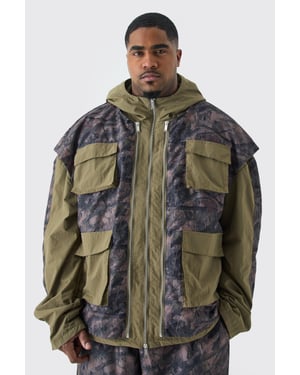 Plus Washed Ripstop Nylon Camo Utility Jacket