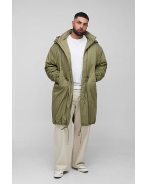 Plus Regular Fit Peached Nylon Funnel Neck Mid Length Parka Jacket
