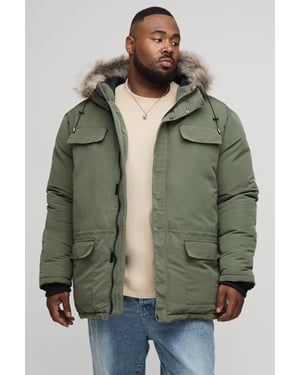 Plus Faux Fur Hooded Arctic Parka Jacket in Black
