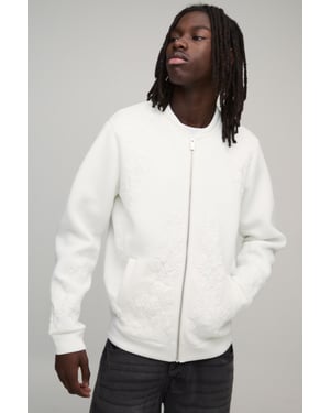 Regular Fit Floral Embroidered Scuba Bomber Jacket