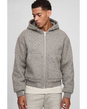 Oversized Boxy Hooded Melton Bomber Jacket