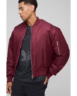 Oversized Boxy Curved Hem Nylon Bomber Jacket