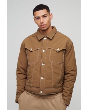 Boxy Nylon Contrast Stitch Western Padded Trucker Jacket