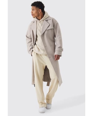 Oversized Double Breasted Trench Overcoat In Stone