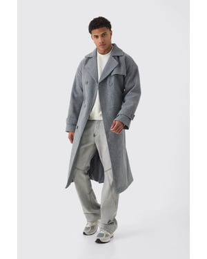 Oversized Double Breasted Trench Overcoat In Grey