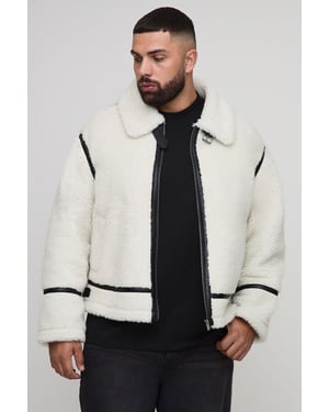 Plus Boxy Oversized PU Trim Borg Aviator Jacket