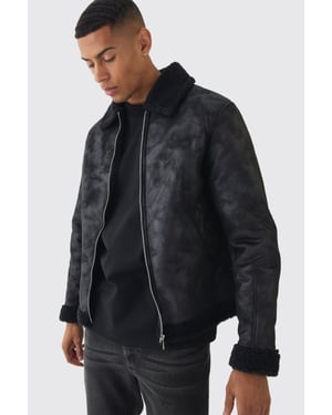 Faux Suede Aviator Jacket In Black