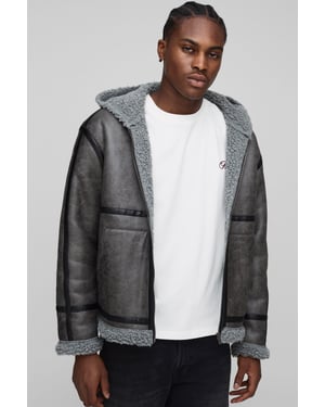 Regular Fit PU Seam Hooded Aviator Jacket