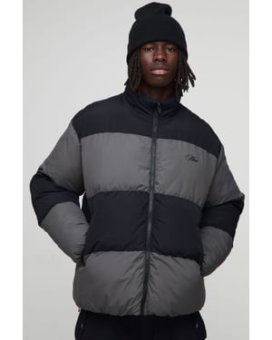 Oversized Colour Block Panelled Puffer Jacket