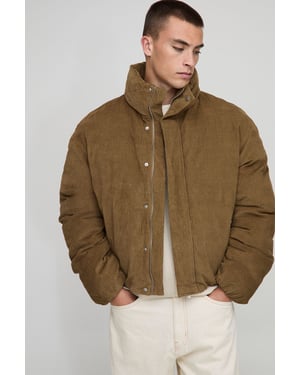 Boxy Fit Textured Velour Funnel Neck Puffer Jacket