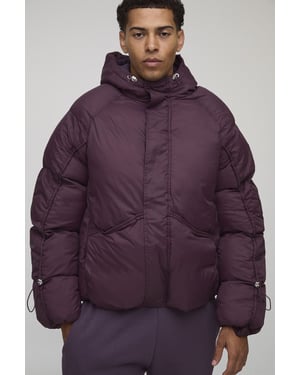 Oversized Fit Ruched Sleeve Panelled Puffer Jacket