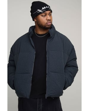 Plus Oversized Check Ripstop Funnel Neck Puffer Jacket