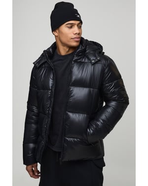 Regular Fit High Shine Puffer Jacket in Black