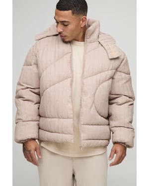 Oversized Fit Textured Hooded Puffer Jacket