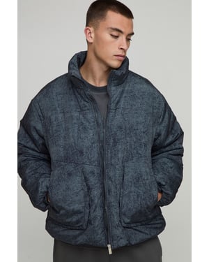 Oversized Boxy Fit Washed Nylon Padded Funnel Neck Puffer Jacket