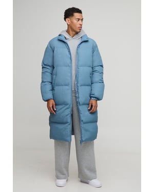 Oversized Crinkle Nylon Funnel Neck Longline Puffer Jacket