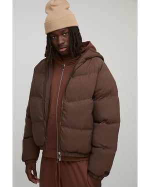 Man Regular Fit Hooded Puffer Coat In Brown