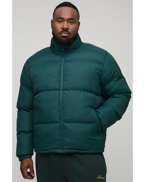 Plus Funnel Neck Regular Fit Puffer Jacket in Khaki