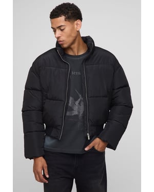 Boxy Funnel Neck Bomber Hem Puffer Jacket