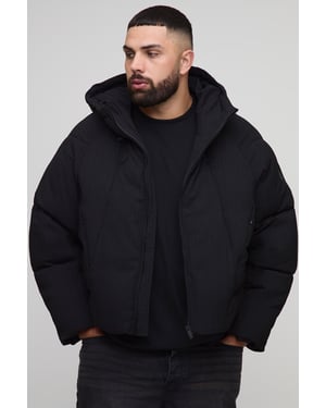 Plus Regular Fit Textured Curved Panel Puffer Jacket