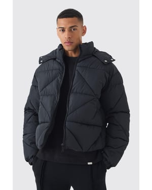 Regular Fit Crinkle Nylon Panelled Hooded Puffer Jacket