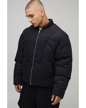 Boxy Fit Washed Nylon Duvet Funnel Neck Puffer Jacket
