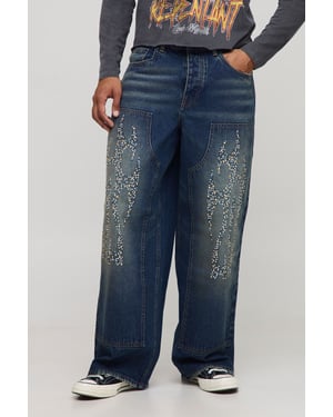Baggy Embellished Tribal Carpenter Jeans
