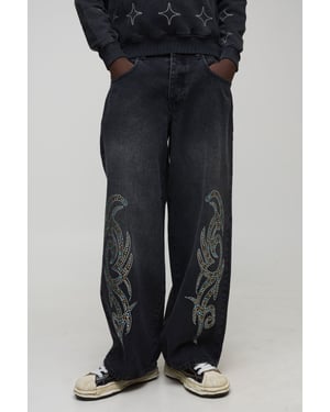 Baggy Fit Tribal Rhinestone Jeans
