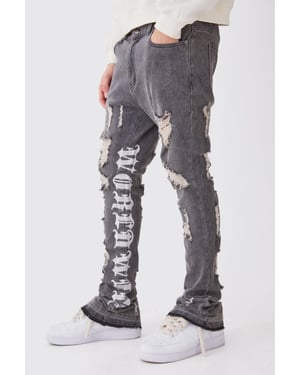 Skinny Stretch Stacked Distressed Embroidered Gusset Jeans