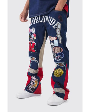 Relaxed Flare Rigid Gusset Applique Badge Jeans